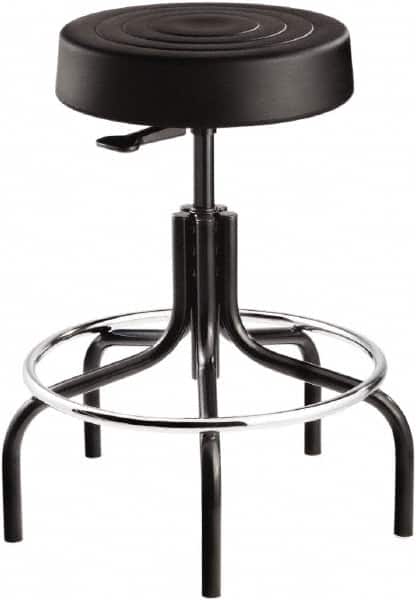 Bevco - 14 Inch Wide x 14-1/2 Inch Deep x 25 Inch High, Tubular Steel Base, Adjustable Height Swivel Stool - Polyurethane Seat, Black - Exact Tooling