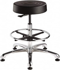 Bevco - 14 Inch Wide x 14-1/2 Inch Deep x 33 Inch High, Polished Aluminum Base, Adjustable Height Swivel Stool - Polyurethane Seat, Black - Exact Tooling