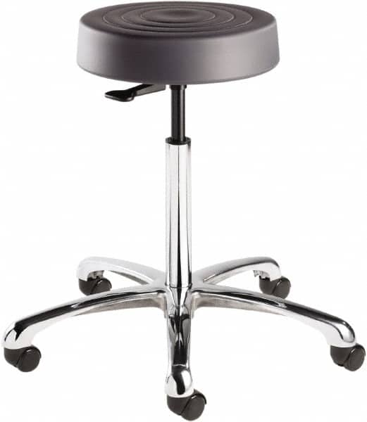 Bevco - 14 Inch Wide x 14-1/2 Inch Deep x 27-3/4 Inch High, Polished Aluminum Base, Adjustable Height Swivel Stool - Polyurethane Seat, Graphite - Exact Tooling