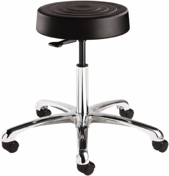 Bevco - 14 Inch Wide x 14-1/2 Inch Deep x 22-1/2 Inch High, Polished Aluminum Base, Adjustable Height Swivel Stool - Polyurethane Seat, Black - Exact Tooling