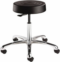 Bevco - 14 Inch Wide x 14-1/2 Inch Deep x 22-1/2 Inch High, Polished Aluminum Base, Adjustable Height Swivel Stool - Polyurethane Seat, Black - Exact Tooling