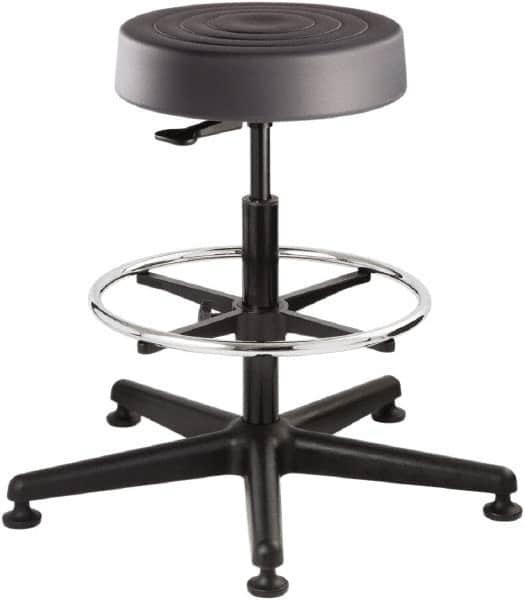 Bevco - 14 Inch Wide x 14-1/2 Inch Deep x 28-1/4 Inch High, Reinforced Black Nylon Base, Adjustable Height Swivel Stool - Polyurethane Seat, Graphite - Exact Tooling
