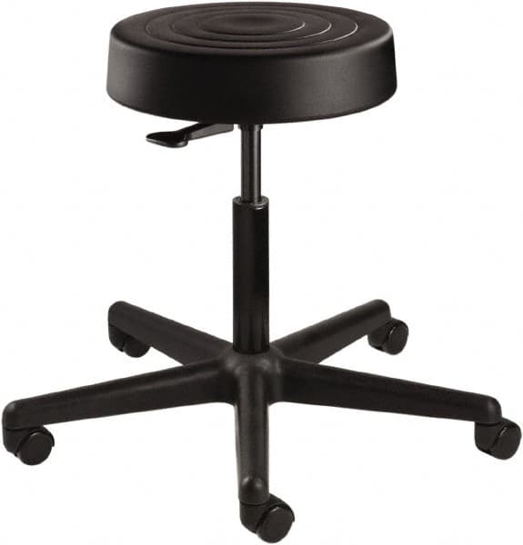 Bevco - 14 Inch Wide x 14-1/2 Inch Deep x 22-1/2 Inch High, Reinforced Black Nylon Base, Adjustable Height Swivel Stool - Polyurethane Seat, Black - Exact Tooling