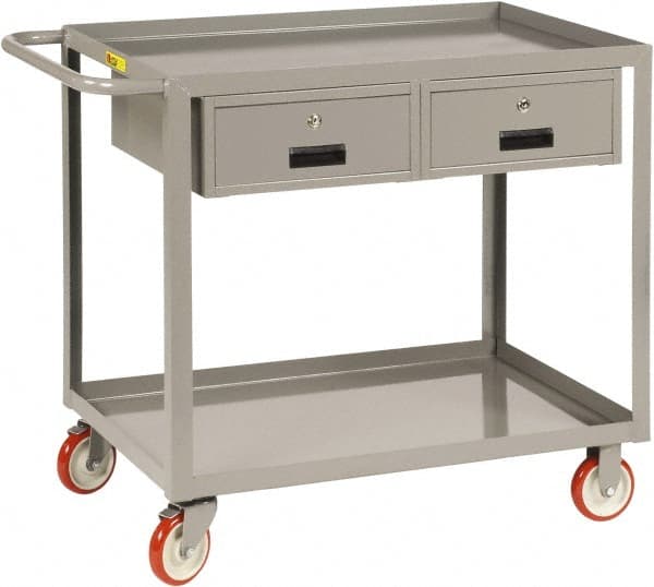 Little Giant - 1,200 Lb Capacity, 24" Wide x 42" Long x 35" High Shelf Cart - 2 Shelf, Steel, 2 Rigid/2 Swivel Casters - Exact Tooling