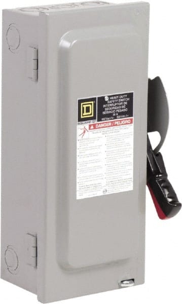 Square D - 30 Amp, 600 VAC, 3 Pole Nonfused Safety Switch - NEMA 1, 1 & 3 Phase, 10 hp at 600 VAC (Single Phase), 30 hp at 600 VAC (Triple Phase) - Exact Tooling