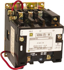 Square D - 2 Pole, 220 Coil VAC at 50 Hz, 240 Coil VAC at 60 Hz, 18 Amp NEMA Contactor - Open Enclosure, 50 Hz at 220 VAC and 60 Hz at 240 VAC - Exact Tooling