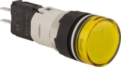 Schneider Electric - 48-120 VAC/VDC Yellow Lens LED Pilot Light - Round Lens, Quick Connect Connector, 18mm Wide, Vibration Resistant - Exact Tooling