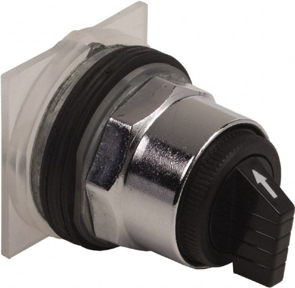 Schneider Electric - 1.18 Inch Mount Hole, 3 Position, Knob and Pushbutton Operated, Selector Switch Only - Black, Momentary (MO), without Contact Blocks, Weatherproof and Dust and Oil Resistant - Exact Tooling