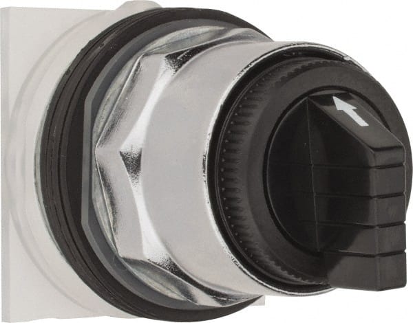 Schneider Electric - 1.18 Inch Mount Hole, 3 Position, Knob and Pushbutton Operated, Selector Switch Only - Black, Momentary (MO), without Contact Blocks, Weatherproof and Dust and Oil Resistant - Exact Tooling