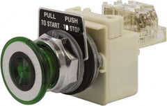 Schneider Electric - 30mm Mount Hole, Extended Straight, Pushbutton Switch with Contact Block - Green Pushbutton, Maintained (MA) - Exact Tooling