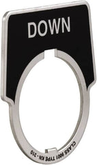 Schneider Electric - Aluminum Legend Plate - Down - Black Background, 30mm Hole Diameter, 1-3/4 Inch Wide - Exact Tooling