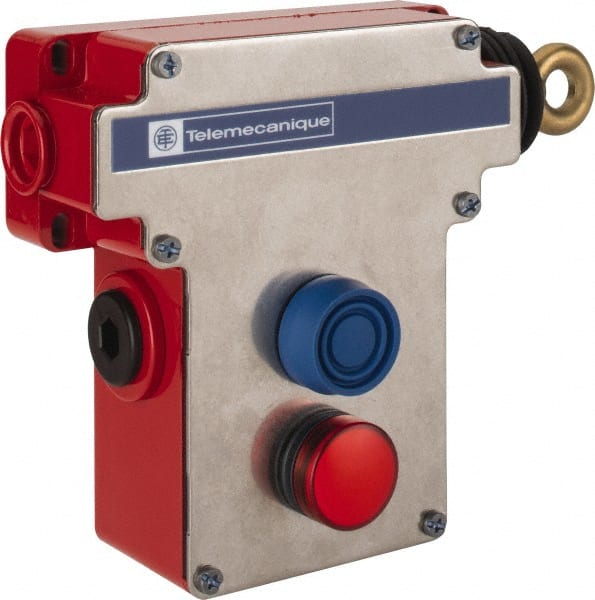 Telemecanique Sensors - 10 Amp, 2NO/2NC Configuration, Rope Operated Limit Switch - Pushbutton Reset, Rope Pull, Pilot Light Indicator, 300 VAC - Exact Tooling