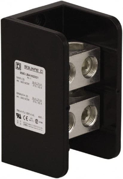 Square D - 1 Pole, 620 (Aluminium), 760 (Copper) Amp, Phenolic Power Distribution Block - 600 VAC, 2 Primary Connection - Exact Tooling