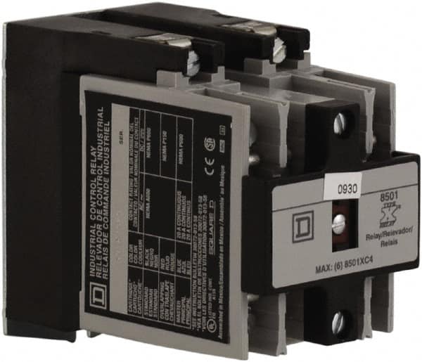 Square D - Electromechanical Screw Clamp General Purpose Relay - 20 Amp at 600 VAC, 2NO, 110 VAC at 50 Hz & 120 VAC at 60 Hz - Exact Tooling