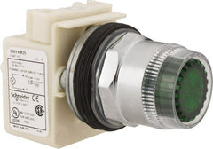 Schneider Electric - 1.18 Inch Mount Hole, Extended Straight, Pushbutton Switch Only - Round, Green Pushbutton, Illuminated, Momentary (MO), Weatherproof, Dust and Oil Resistant - Exact Tooling