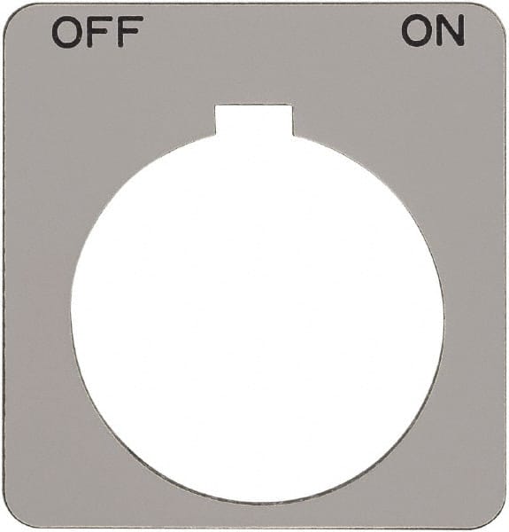 Schneider Electric - Square, Plastic Legend Plate - Off-On - Silver Background, Black Letters, 1.2 Inch Hole Diameter, 1-3/4 Inch Square - Exact Tooling