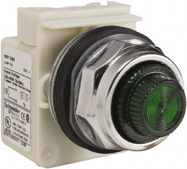 Schneider Electric - 480 VAC Green Lens Indicating Light - Screw Clamp Connector - Exact Tooling