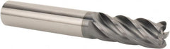 SGS - 1/2" Diam, Variable Pitch, 1-1/4" LOC, 5 Flute Solid Carbide 0.06" Corner Radius Roughing End Mill - AlTiN Finish, 3-1/4" OAL, 1/2" Shank Diam, Single End, 37° Helix - Exact Tooling