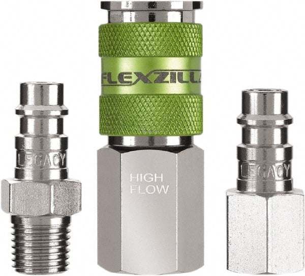 Legacy - 3 Piece 1/4" Body 1/4 NPT 300 psi Steel/Aluminum High Flow Pneumatic Coupling Plug Set - Exact Tooling