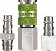Legacy - 3 Piece 1/4" Body 1/4 NPT 300 psi Steel/Aluminum High Flow Pneumatic Coupling Plug Set - Exact Tooling