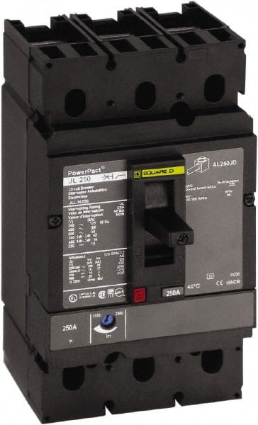 Square D - 250 Amp, 250 VDC, 600 VAC, 2 Pole, Panel Mount Molded Case Circuit Breaker - Thermal Magnetic Trip, Multiple Breaking Capacity Ratings, 3/0 AWG - Exact Tooling