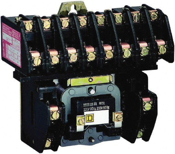 Square D - No Enclosure, 10 Pole, Electrically Held Lighting Contactor - 20 A (Tungsten), 30 A (Fluorescent), 220 VAC at 50 Hz, 240 VAC at 60 Hz, 10NO Contact Configuration - Exact Tooling