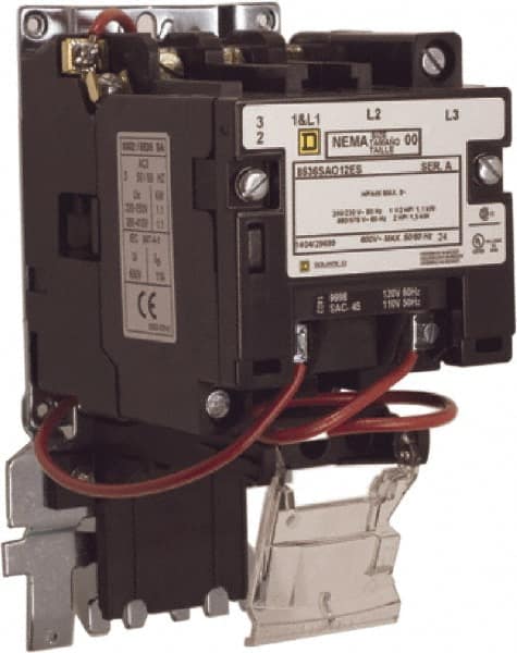 Square D - 110 Coil VAC at 50 Hz, 120 Coil VAC at 60 Hz, 9 Amp, Nonreversible Open Enclosure NEMA Motor Starter - 2 hp at 1 Phase - Exact Tooling