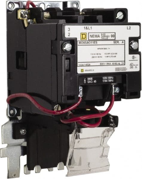Square D - 110 Coil VAC at 50 Hz, 120 Coil VAC at 60 Hz, 9 Amp, Nonreversible Open Enclosure NEMA Motor Starter - 1/3 hp at 1 Phase - Exact Tooling