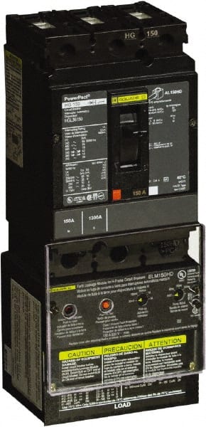 Square D - 150 Amp, 250 VDC, 600 VAC, 3 Pole, Panel Mount Molded Case Circuit Breaker - Thermal Magnetic Trip, Multiple Breaking Capacity Ratings, 14-3/0 AWG - Exact Tooling