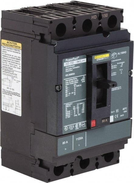 Square D - 150 Amp, 250 VDC, 600 VAC, 3 Pole, Panel Mount Molded Case Circuit Breaker - Thermal Magnetic Trip, 14-3/0 AWG, 87.4mm Deep x 162.6mm High x 104.7mm Wide - Exact Tooling
