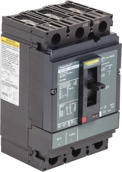 Square D - 150 Amp, 250 VDC, 600 VAC, 3 Pole, Panel Mount Molded Case Circuit Breaker - Thermal Magnetic Trip, Multiple Breaking Capacity Ratings, 14-3/0 AWG - Exact Tooling