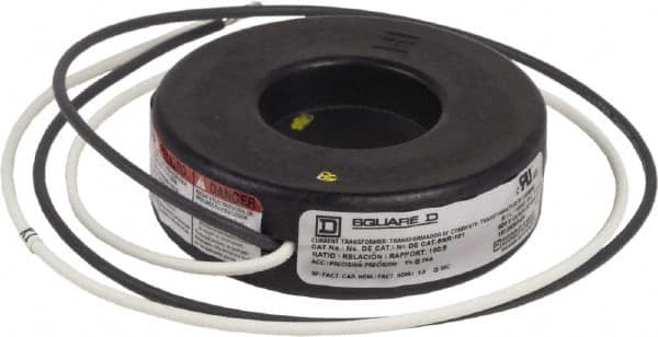 Square D - 100 Amp AC Input, 5 Amp AC Output, Panel Meter Current Transformer - Flying Lead Terminal, For Use with Ammeter, Solid State Transducer - Exact Tooling