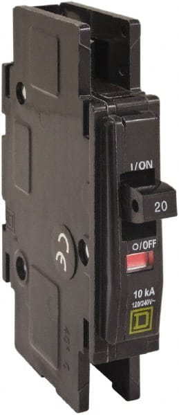 Square D - 60 Amp, 120/240 VAC, 1 Pole, DIN Rail Mounted, Flush Mount, Surface Mount Miniature Circuit Breaker - Thermal Magnetic Trip, 10 kA at 120/240 VAC Breaking Capacity, 14-2 (Aluminum), 14-2 (Copper) AWG, 74mm Deep x 103mm High x 19mm Wide - Exact Tooling