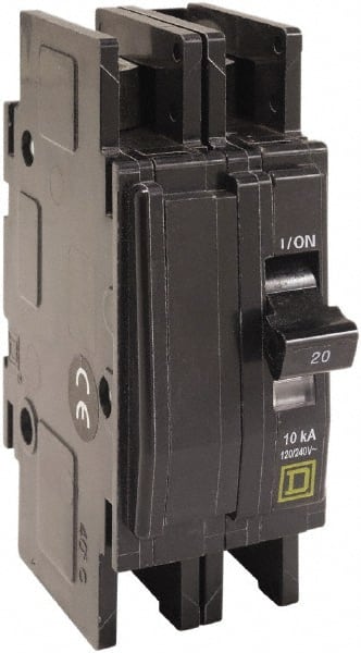 Square D - 30 Amp, 120/240 VAC, 2 Pole, DIN Rail Mounted, Flush Mount, Surface Mount Miniature Circuit Breaker - Thermal Magnetic Trip, 10 kA at 120/240 VAC Breaking Capacity, 14-2 (Aluminum), 14-2 (Copper) AWG, 74mm Deep x 103mm High x 19mm Wide - Exact Tooling