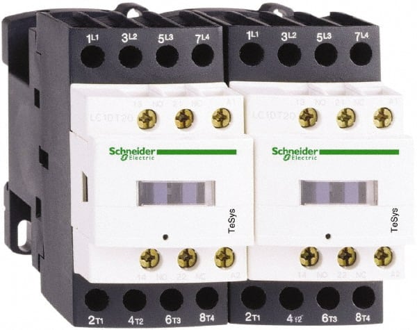 Schneider Electric - 4 Pole, 24 Coil VAC at 50/60 Hz, 20 Amp at 440 VAC, Reversible IEC Contactor - Bureau Veritas, CCC, CSA, CSA C22.2 No. 14, DNV, EN/IEC 60947-4-1, EN/IEC 60947-5-1, GL, GOST, LROS, RINA, RoHS Compliant, UL 508, UL Listed - Exact Tooling