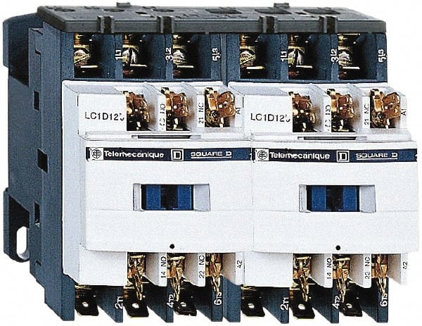 Schneider Electric - 3 Pole, 24 Coil VAC at 50/60 Hz, 9 Amp at 440 VAC, Reversible IEC Contactor - 1 Phase hp: 0.5 at 115 VAC, 1 at 230/240 VAC, 3 Phase hp: 2 at 200/208 VAC, 2 at 230/240 VAC, 5 at 460/480 VAC, 7.5 at 575/600 VAC - Exact Tooling