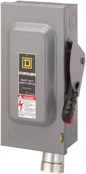 Square D - 60 Amp, 600 VAC, 3 Pole Fused Safety Switch - NEMA 1, 50 hp at 600 VAC (Triple Phase) - Exact Tooling
