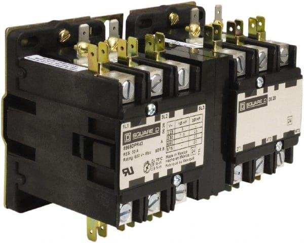 Square D - 3 Pole, 40 Amp Inductive Load, 110 Coil VAC at 50 Hz and 120 Coil VAC at 60 Hz, Reversible Definite Purpose Contactor - Exact Tooling