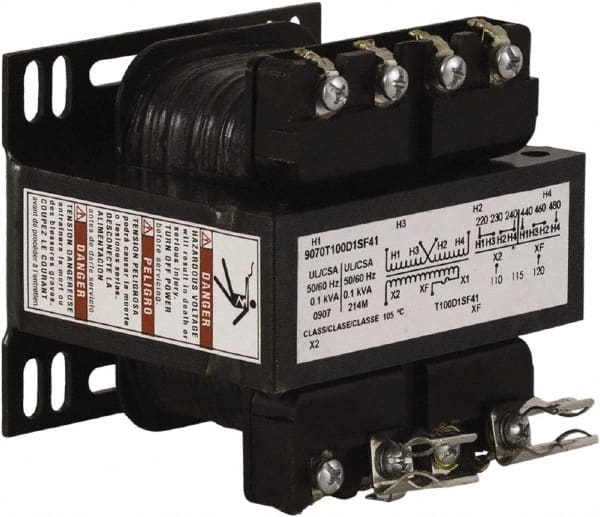 Square D - 100 VA, Top Mount Fuse Block Control Transformer - 50/60 Hz, 3.34 Inch Deep x 2.89 Inch High - Exact Tooling