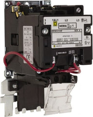 Square D - 600 Coil VAC, 27 Amp, NEMA Size 1, Open Enclosure NEMA Motor Starter - 1 Phase hp: 7 1/2 at 200 Volt, 7 1/2 at 230 Volt, 3 Phase hp: 10 at 460 Volt, 10 at 575 Volt - Exact Tooling