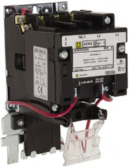 Square D - 110 Coil VAC at 50 Hz, 120 Coil VAC at 60 Hz, 600 Coil VAC, 27 Amp, NEMA Size 1, Open Enclosure NEMA Motor Starter - 1 Phase hp: 7 1/2 at 200 Volt, 7 1/2 at 230 Volt, 3 Phase hp: 10 at 460 Volt, 10 at 575 Volt - Exact Tooling