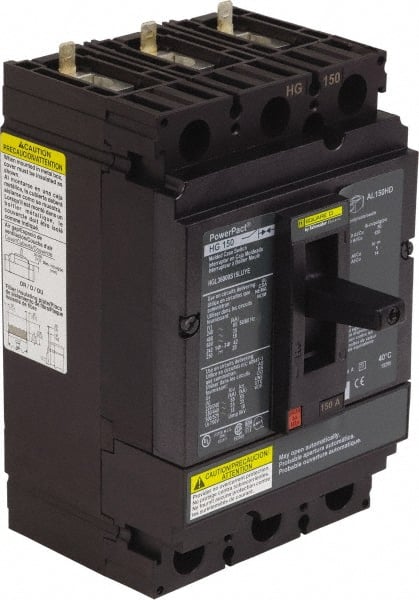 Square D - 600 VAC, 150 Amp, Automatic Molded Case Switch - 3 Pole, 18 kA Interrupting Rating x Line/Load Lug Connection, 4.1 Inch Wide x 3.4 Inch Deep x 6.4 Inch High - Exact Tooling