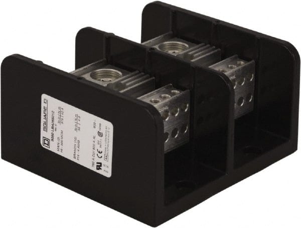 Square D - 2 Poles, 620 (Aluminium), 760 (Copper) Amp, Phenolic Power Distribution Block - 600 VAC, 2 Primary Connection - Exact Tooling