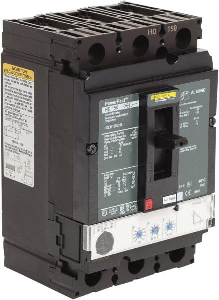 Square D - 150 Amp, 600 VAC, 3 Pole, Panel Mount Molded Case Circuit Breaker - Electronic Trip, Multiple Breaking Capacity Ratings, 14-3/0 AWG - Exact Tooling