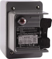 Square D - 2 Poles, 30 Amp, NEMA, Enclosed Toggle Manual Motor Starter - 1 hp at 90 VDC, 1-1/2 hp at 230 VDC, 2 hp at 115 VAC, 2 hp at 115 VDC, 2 hp at 230 VAC, 3 hp at 460 VAC & 3 hp at 575 VAC, CE, CSA, NEMA 4 & UL Listed - Exact Tooling