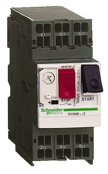 Schneider Electric - 1.60 Amp, 690 VAC at 50/60 Hz, 3 Pole, Bolt On, Clip Motor Circuit Breaker - Thermal Magnetic Trip, Multiple Breaking Capacity Ratings, 78mm Deep x 101mm High x 45mm Wide - Exact Tooling