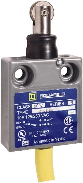 Square D - SPDT, NC/NO, 240 VAC, Prewired Terminal, Roller Plunger Actuator, General Purpose Limit Switch - 1, 2, 4, 6, 6P NEMA Rating, IP67 IPR Rating, 80 Ounce Operating Force - Exact Tooling