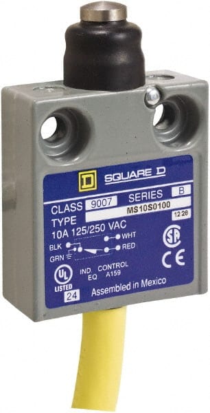 Square D - SPDT, NC/NO, 240 VAC, Prewired Terminal, Plunger Actuator, General Purpose Limit Switch - 1, 2, 4, 6, 6P NEMA Rating, IP67 IPR Rating, 80 Ounce Operating Force - Exact Tooling