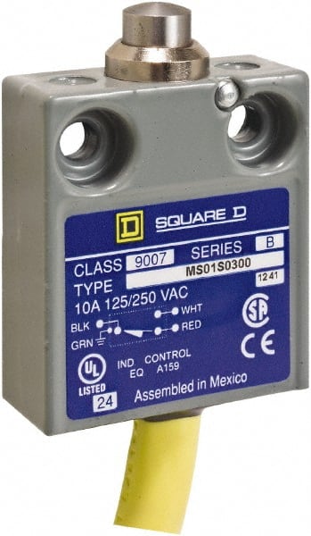 Square D - SPDT, NC/NO, Prewired Terminal, Plunger Actuator, General Purpose Limit Switch - 1, 2, 4, 6, 6P NEMA Rating, IP67 IPR Rating, 80 Ounce Operating Force - Exact Tooling
