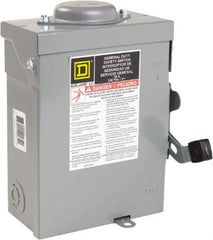 Square D - 30 Amp, 240 VAC, 2 Pole Nonfused Safety Switch - NEMA 3R, 1 & 3 Phase, 10 hp at 240 VAC (Single Phase), 15 hp at 240 VAC (Triple Phase) - Exact Tooling